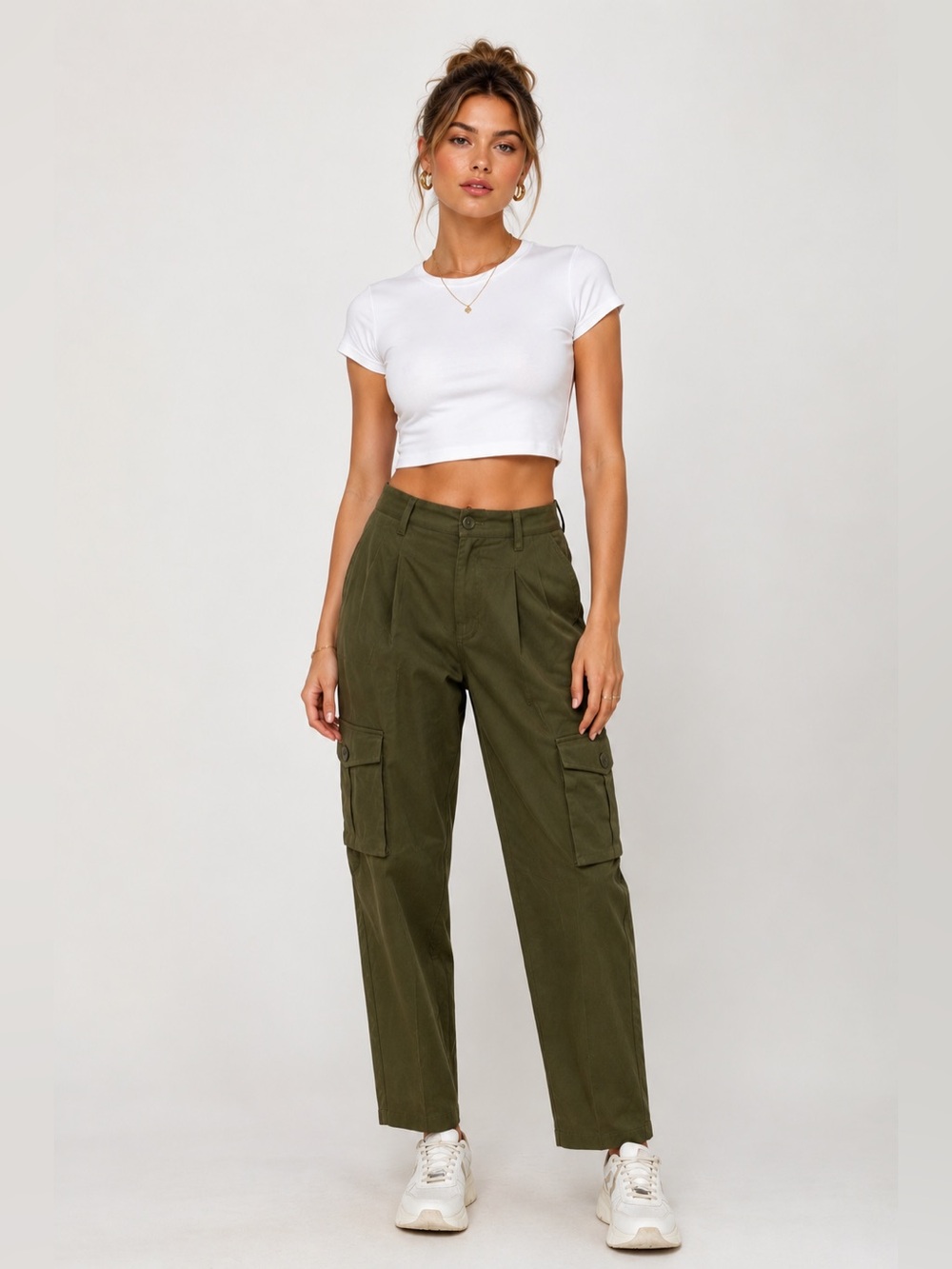Anthropologie Exquise Olive Green High Rise Cargo Utility Pants XL Stretch
